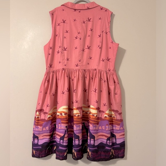 Lindy Bop Size 22 Pink Safari Pin Up Dress Giraffe Bird Tree Scene - Picture 4 of 9